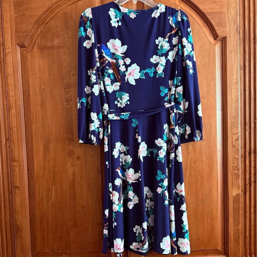 Eliza J wrap style floral print dress stretch slinky knit women's size 10 - Picture 9 of 13